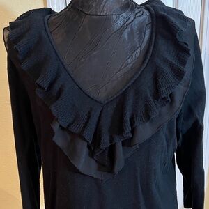 Chaps Black Ruffled Crew Neck Sweater